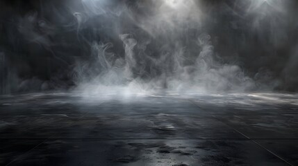 Wall Mural - Abstract technology background, Empty dark cement floor, studio room with smoke floating up the interior texture, wall background, spotlights, laser light, digital future technology concept.