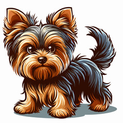 Wall Mural - Bold Line Vector of a Cute Yorkshire Terrier Puppy Face on a Flat White Background