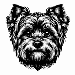 Wall Mural - Bold Line Vector of a Cute Yorkshire Terrier Puppy Face on a Flat White Background