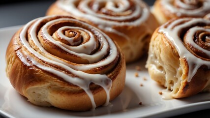 Wall Mural - cinnamon roll on white table and plain background with dramatic lighting