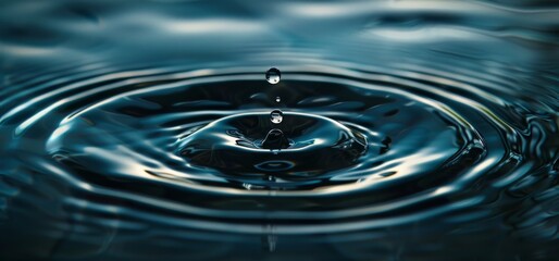 Wall Mural - Water droplet causing ripples in calm water, close-up macro photography. Nature and tranquility concept