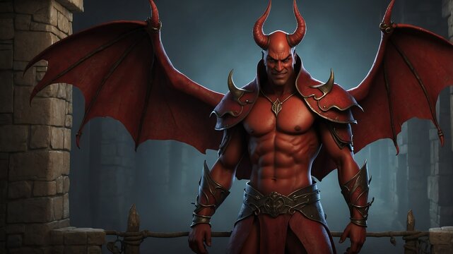 male devil character on medieval fantasy background