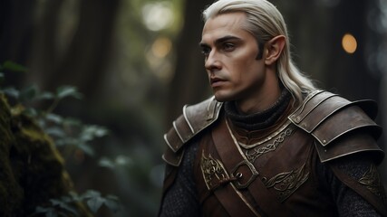 Wall Mural - male elf character on medieval fantasy background