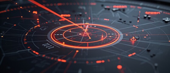 Poster - Red Laser Beam Tracking on Futuristic Digital Radar Screen