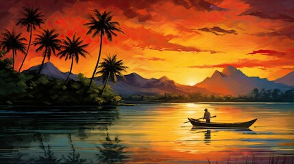Canvas Print - sunset on the river