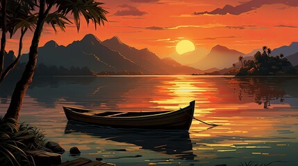 Wall Mural - sunset on the river
