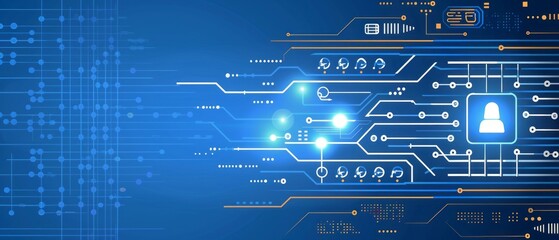 Poster - Digital Network With White User Icon on Blue Background