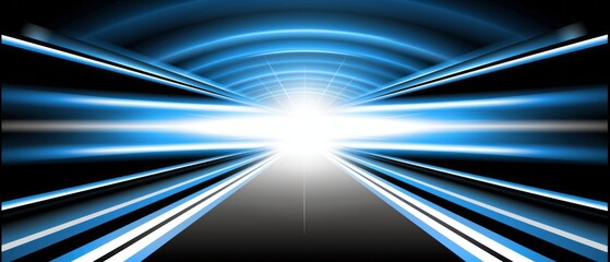 Poster - Abstract Blue and White Light Streaks Converging Towards a Bright Center