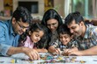 © Anna - Happy Indian Family Assembling Puzzle Together At Home - Quality Time Bonding Concept