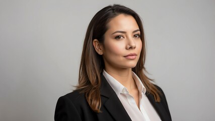 Wall Mural - a female lawyer side view portrait on plain white background