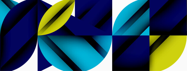 Poster - Circle, square and flower petal geometric background. Round shapes composition for wallpaper, banner, background or landing
