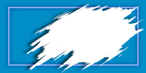Poster - Blue background with a white abstract brushstroke and a frame, concept of creative design space. 3D Rendering