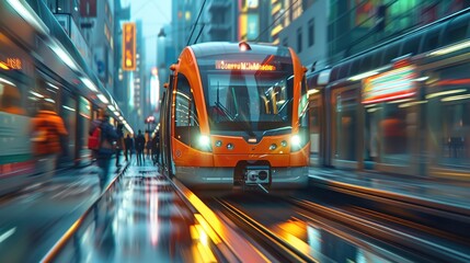 Aufkleber - Modern urban transportation, shifting effects. Generative AI.