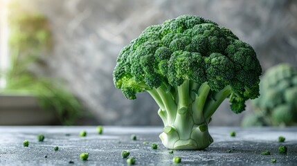 Fresh broccoli on a kitchen countertop, healthy eating concept
