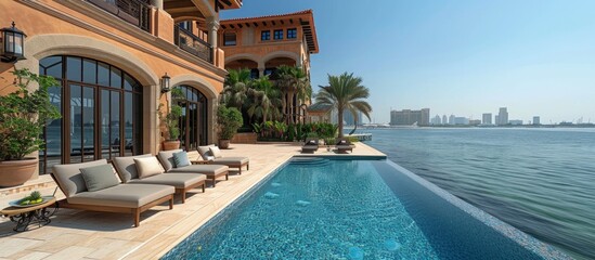 Wall Mural - Modern Mediterranean Villa with Infinity Pool and Cityscape View