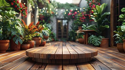 Wall Mural - wooden table in garden  