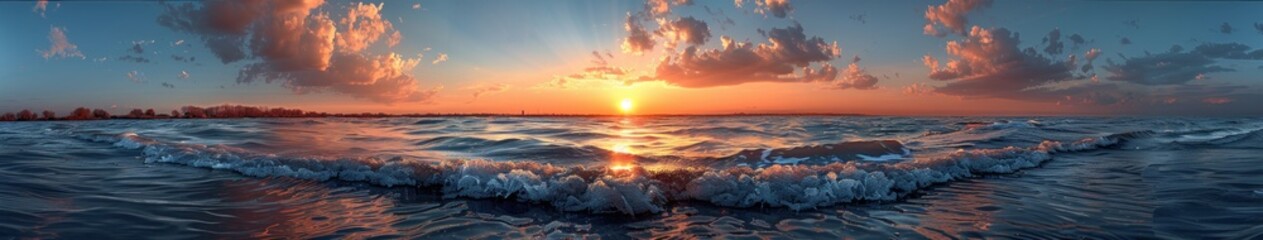 Wall Mural - Sunset Over a Calm Sea with Gentle Waves