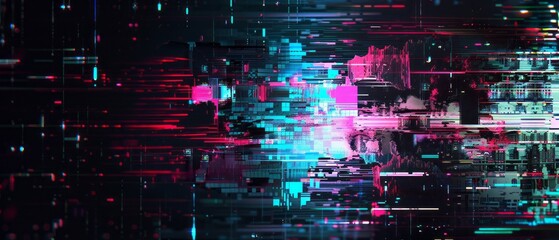 Poster - Abstract Digital Glitch Art With Pink And Blue Lines