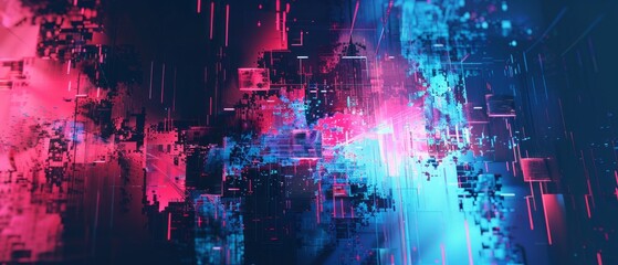Poster - abstract digital art with pink and blue lights