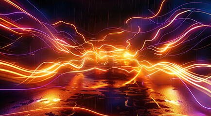Fototapete - Racing themed background, flames and neon light, black background. Generative AI.