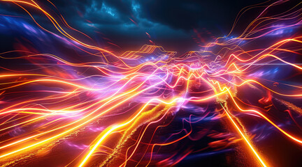 Fototapete - Racing themed background, flames and neon light, black background. Generative AI.