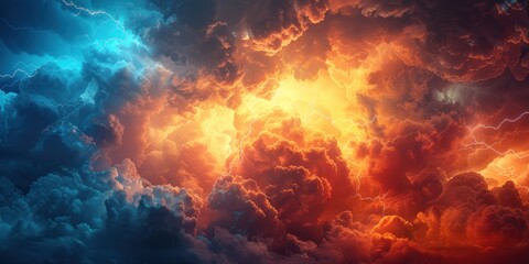 Canvas Print - Fiery Sky with Lightning Bolts