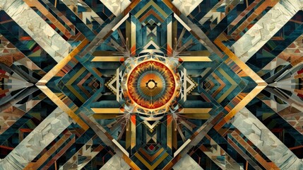Wall Mural - A kaleidoscope of geometric patterns intertwine in a captivating collage design.