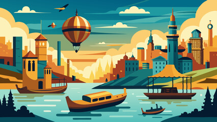 Wall Mural - city skyline with gondolas