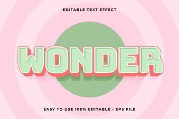 Poster - wonder Editable text effect 3d Trendy Cartoon template style vintage vector