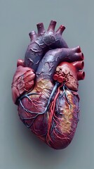 Wall Mural - Labeled 3D Anatomy of the Human Heart with Internal Chambers, Valves, and Arteries in a Stylized Medical Infographic