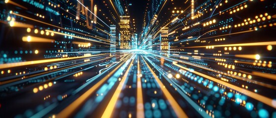 Poster - Abstract Digital Cityscape With Bright Lights and Lines