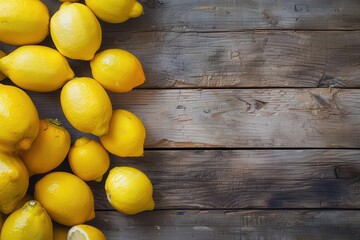 Wall Mural - fresh ripe lemons scattered on a rustic wooden table vibrant yellow citrus fruits healthy organic ingredients