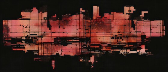 Poster - Abstract Digital Cityscape With Red And Orange Lights