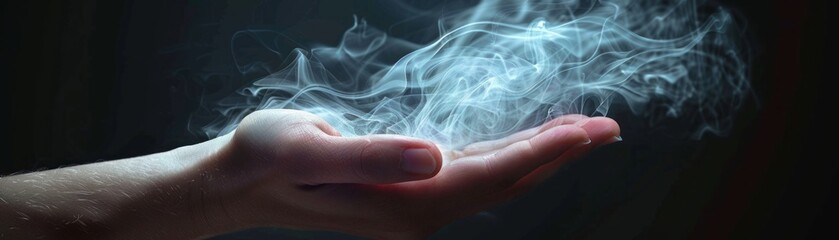 Poster - Hand Holding Wispy Smoke in a Dark Studio