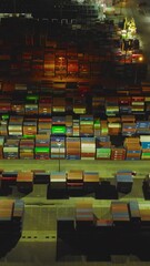 Wall Mural - Aerial drone of sea port and container terminal in Manila city at night.