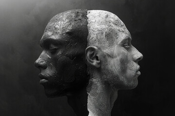 Wall Mural - Created with generative AI picture of two human male faces sculpture