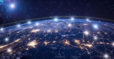 Wall Mural - global network concept, with visualization lines representing connections, glowing, earth