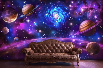 Wall Mural - scene of sofa in ufo with space