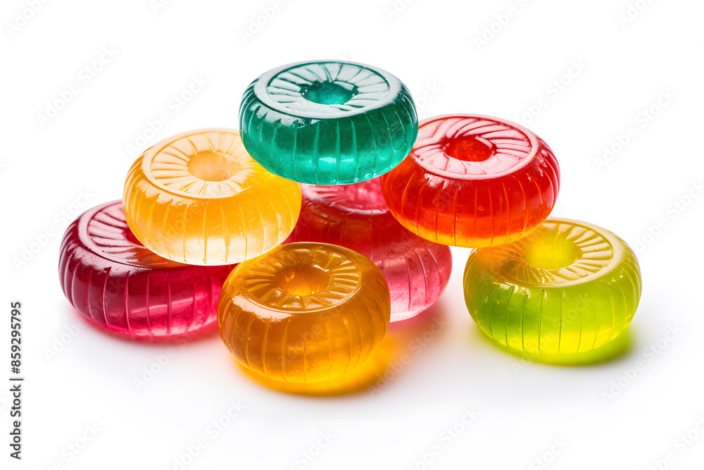 Colorful fruit hard candy top view isolated on white background Stock ...
