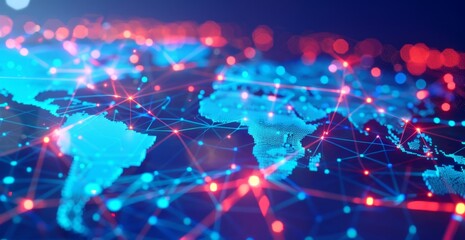 Wall Mural - global network concept, with visualization lines representing connections, glowing, earth