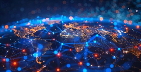 Wall Mural - global network concept, with visualization lines representing connections, glowing, earth