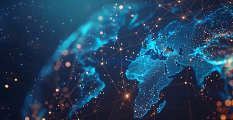 Wall Mural - global network concept, with visualization lines representing connections, glowing, earth