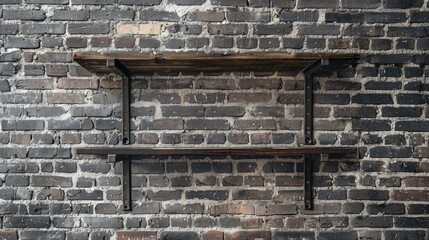 Wall Mural - Advertising concept using old fashioned shelves on brick wall