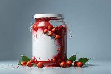 Wall Mural - canned food, sweet red rosehip preserved in jars