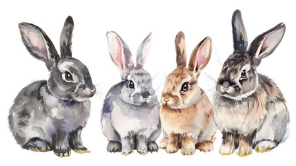 Wall Mural - Collection of cute rabbits watercolor isolated on a white background