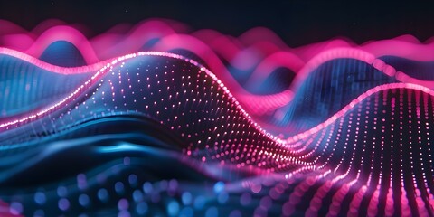 Wall Mural - Neon Wave Lines and Lights on Futuristic Abstract Background. Concept Neon Art, Abstract Design, Futuristic Backgrounds