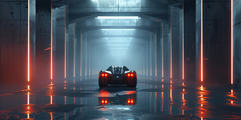 Poster - A car in a tunnel. futuristic sci-fi background. Created with Generative AI technology.