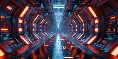 Poster - Interior of a space ship. futuristic sci-fi background. Created with Generative AI technology.