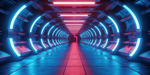 Poster - Interior of a space ship. futuristic sci-fi background. Created with Generative AI technology.