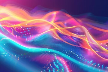 Wall Mural - Futuristic technology wave background with glowing particles,Neon Waves Background, Energy Light Lines Flow, Dark abstract background with glowing abstract waves,perfect shape, aesthetic, colorful 
